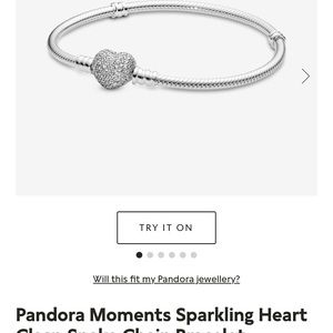 Pandora size 9 sparkling  heart charm bracelet euc